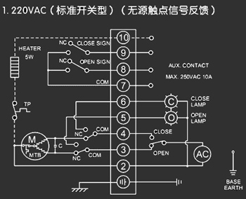 220VAC標準開關型<a href='http://www.nbconrin.cn/Product/diefa/diandongdiefa/' target='_blank'>電動<a href='http://www.nbconrin.cn/Product/diefa/' target='_blank'>蝶閥</a></a>接線圖