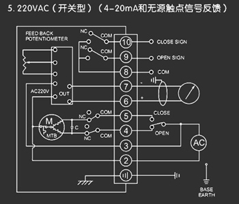 220VAC開關型<a href='http://www.nbconrin.cn/Product/diefa/diandongdiefa/' target='_blank'>電動<a href='http://www.nbconrin.cn/Product/diefa/' target='_blank'>蝶閥</a></a>接線圖